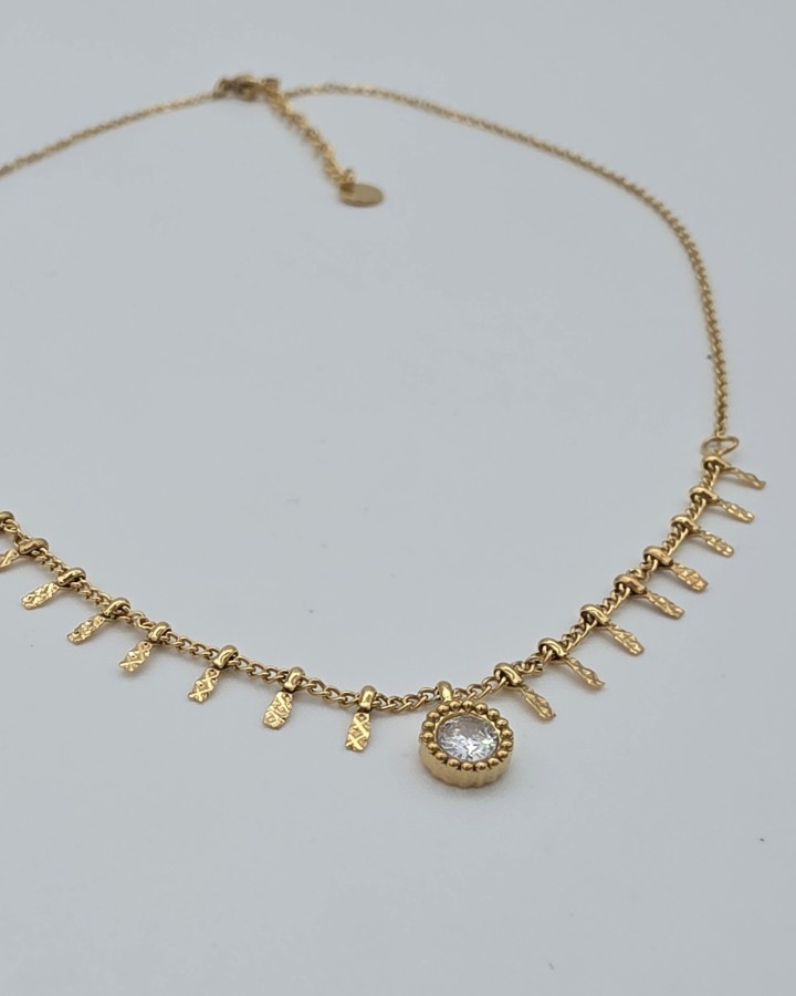 COLLAR CADENA FINA CON BRILLANTE - ACERO INOXIDABLE