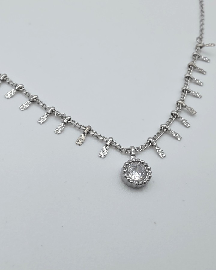 COLLAR CADENA FINA CON BRILLANTE - ACERO INOXIDABLE