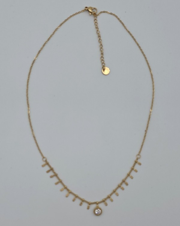 COLLAR CADENA FINA CON BRILLANTE - ACERO INOXIDABLE