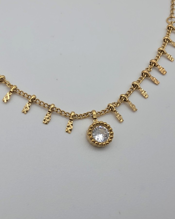 COLLAR CADENA FINA CON BRILLANTE - ACERO INOXIDABLE