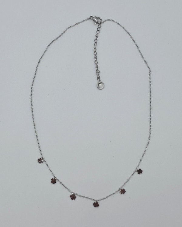 COLLAR CADENA FINA TRÉBOLES - ACERO INOXIDABLE