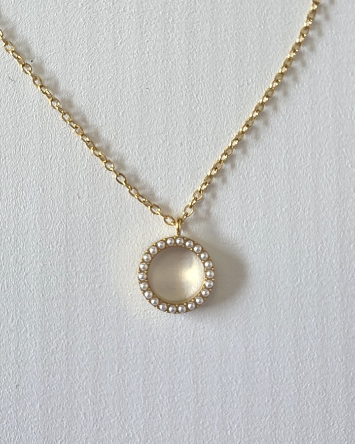 COLLAR CADENA FINA CÍRCULO PERLITAS - ACERO INOXIDABLE