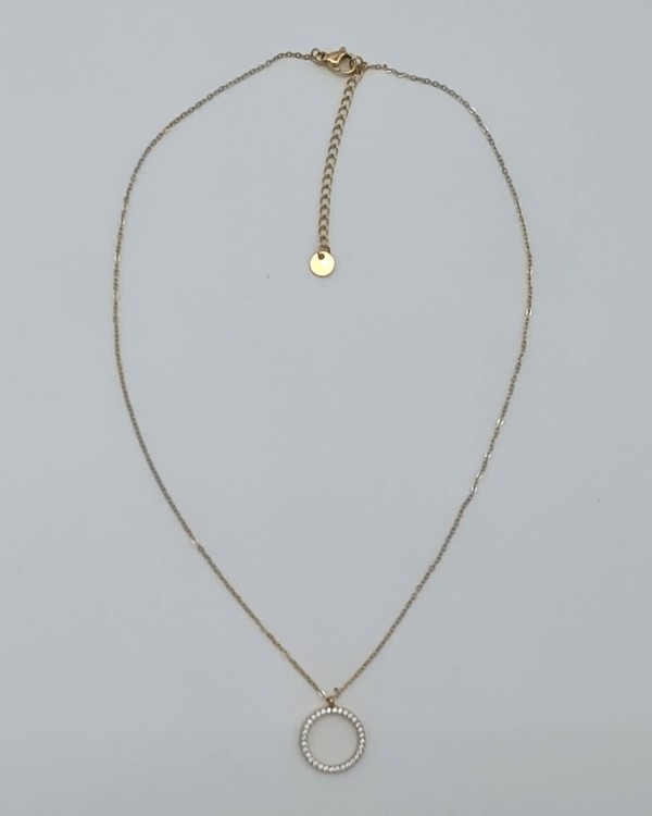 COLLAR CADENA FINA CÍRCULO BRILLANTE - ACERO INOXIDABLE