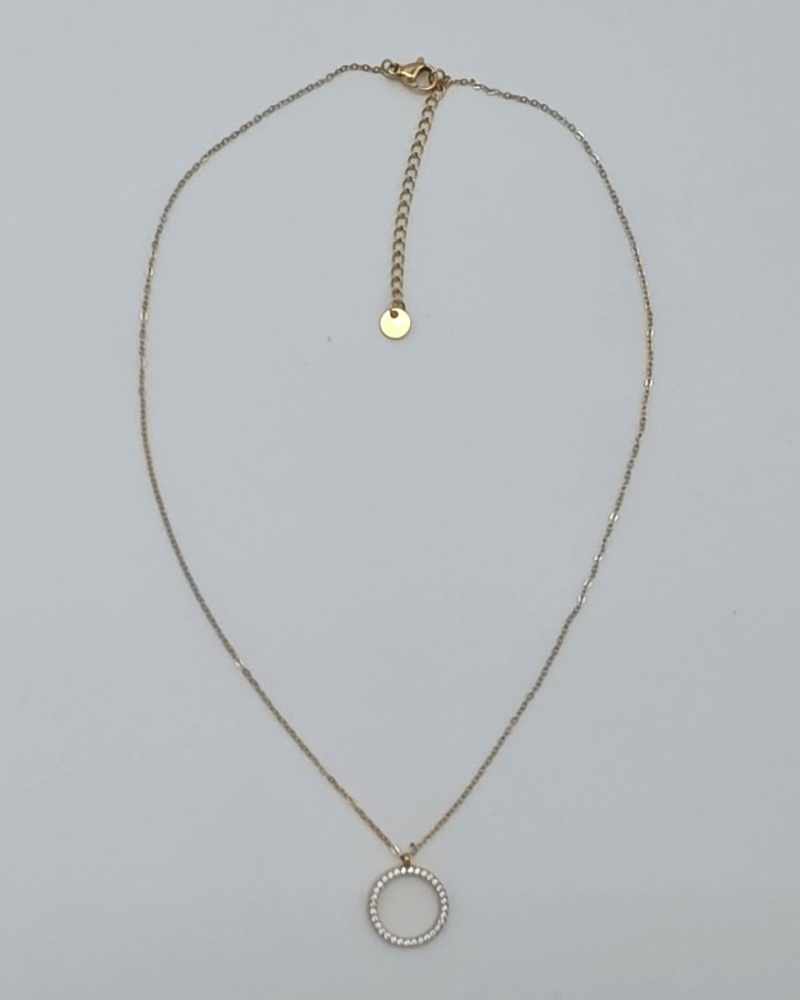 COLLAR CADENA FINA CÍRCULO BRILLANTE - ACERO INOXIDABLE
