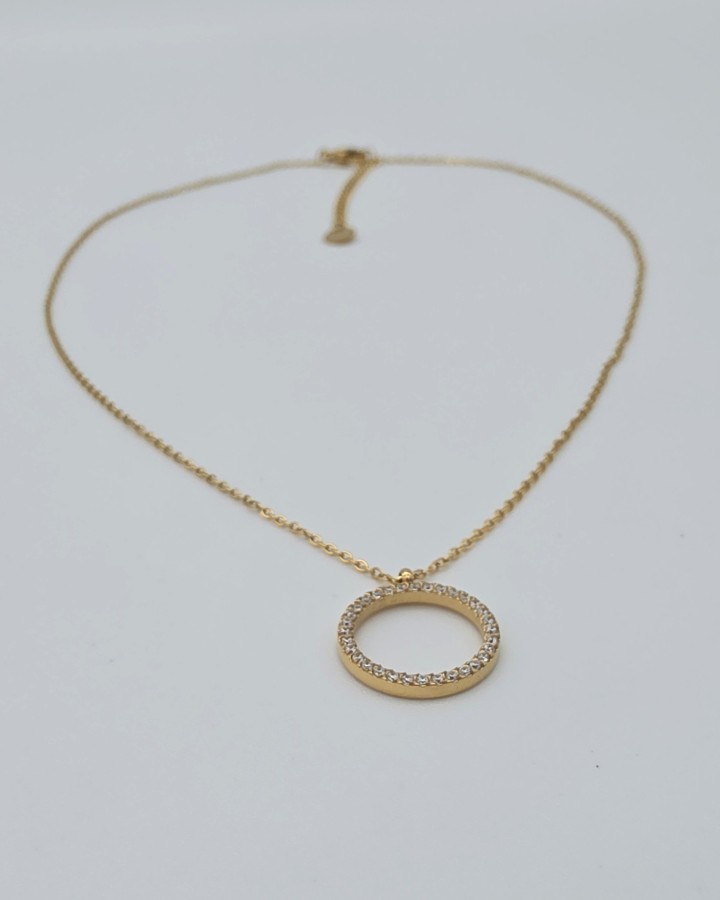 COLLAR CADENA FINA CÍRCULO BRILLANTE - ACERO INOXIDABLE