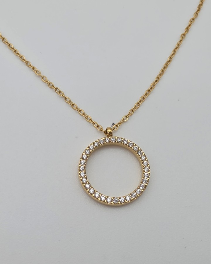 COLLAR CADENA FINA CÍRCULO BRILLANTE - ACERO INOXIDABLE