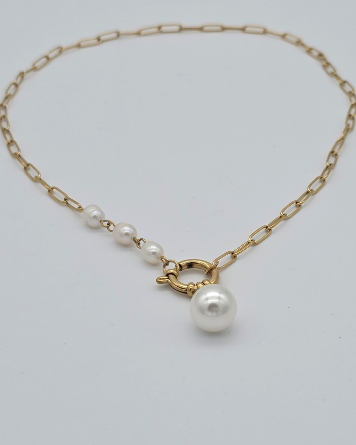 COLLAR CADENA CON CHARM DE PERLA - ACERO INOXIDABLE