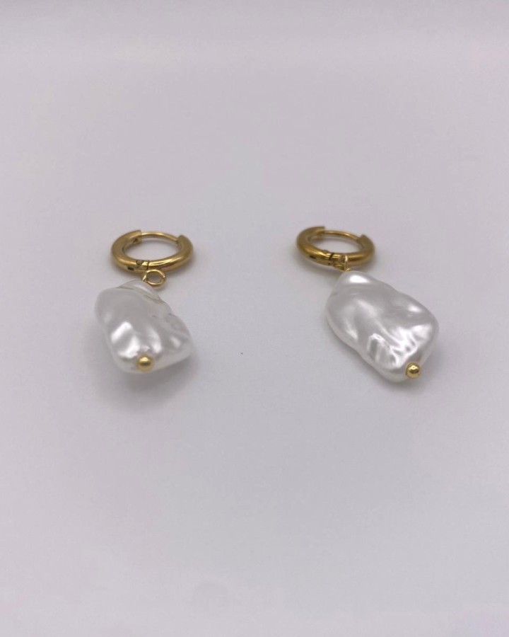 AROS PEQUEÑOS CON PERLA IRREGULAR - ACERO INOXIDABLE