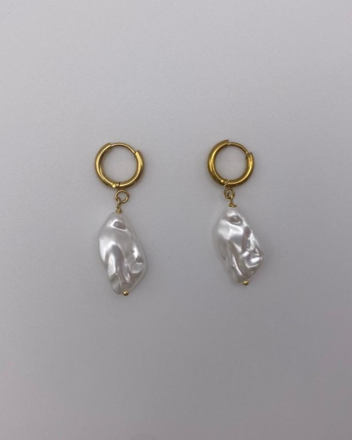 AROS PEQUEÑOS CON PERLA IRREGULAR - ACERO INOXIDABLE