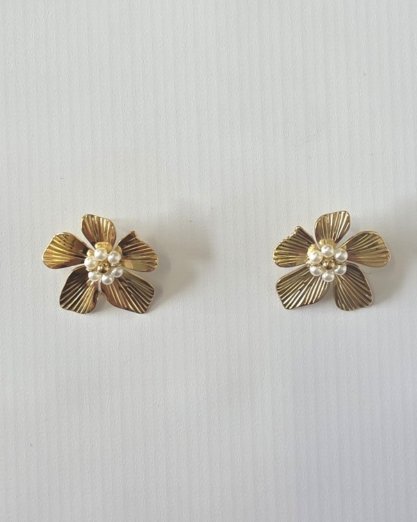PENDIENTES FLOR PERLITAS - ACERO INOXIDABLE