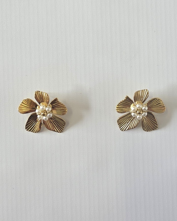 PENDIENTES FLOR PERLITAS - ACERO INOXIDABLE