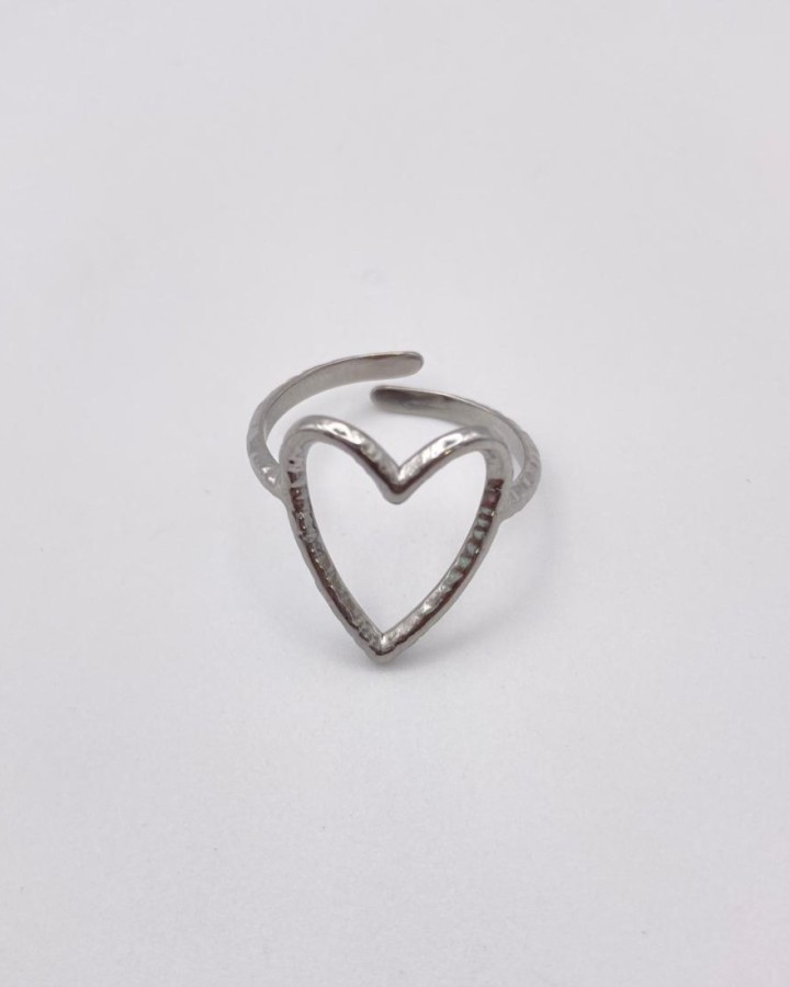 ANILLO AJUSTABLE CORAZÓN LISO - ACERO INOXIDABLE