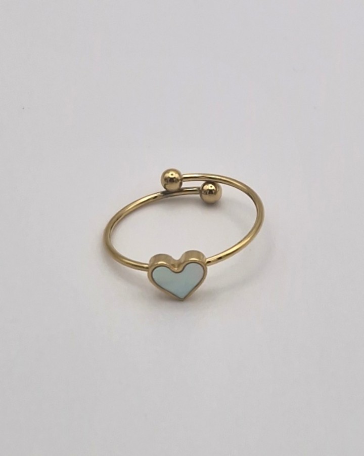 ANILLO AJUSTABLE CORAZÓN NACARADO - ACERO INOXIDABLE