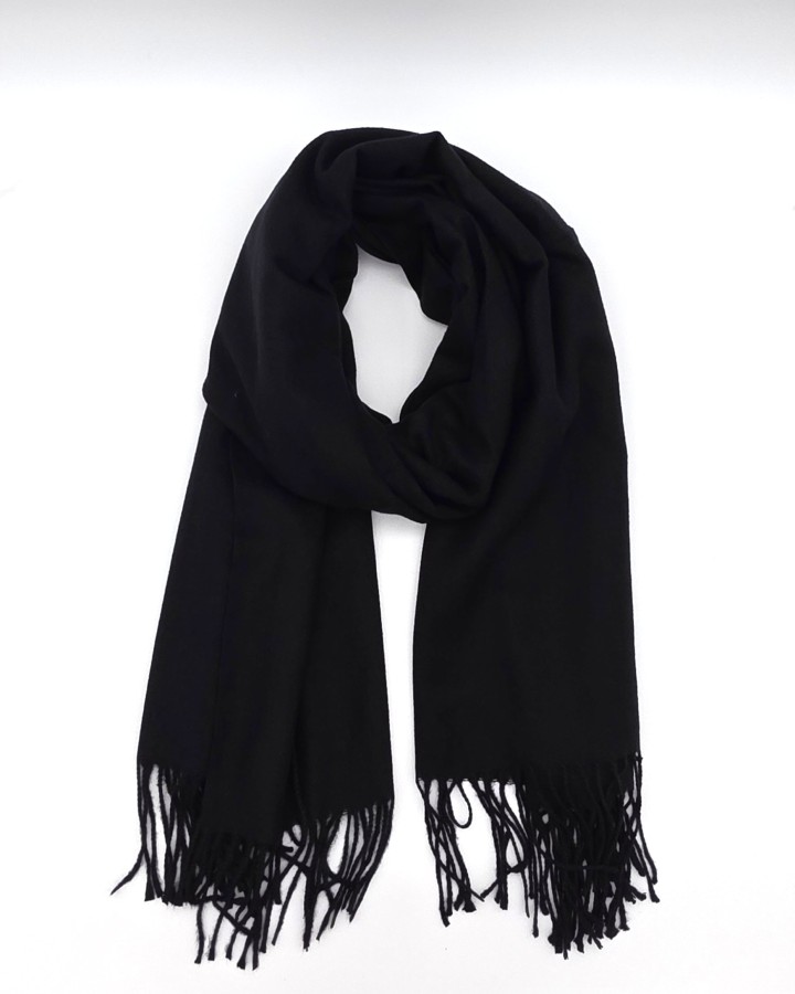 BUFANDA LISA DE MEZCLA DE LANA CON FLECOS