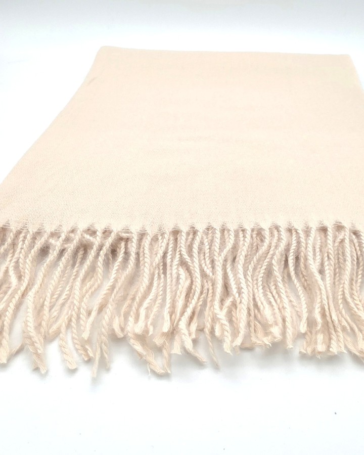 BUFANDA LISA DE MEZCLA DE LANA CON FLECOS