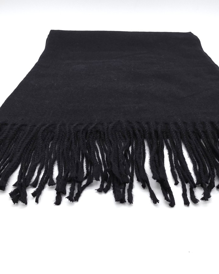 BUFANDA LISA DE MEZCLA DE LANA CON FLECOS