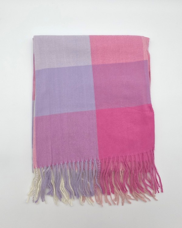 BUFANDA CUADROS MULTICOLOR CON FLECOS