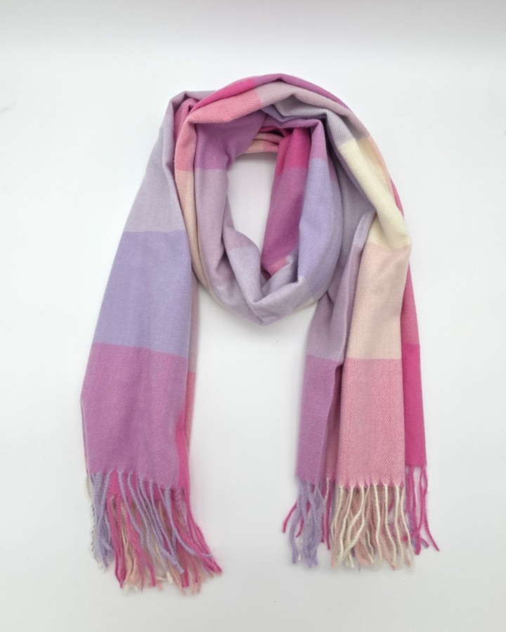 BUFANDA CUADROS MULTICOLOR CON FLECOS