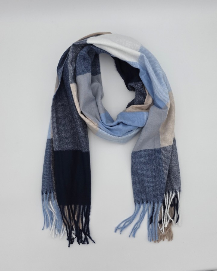 BUFANDA CUADROS MULTICOLOR CON FLECOS