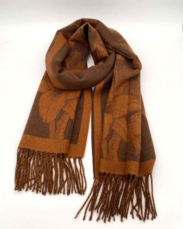 BUFANDA ESTAMPADA DE MEZCLA DE LANA CON FLECOS