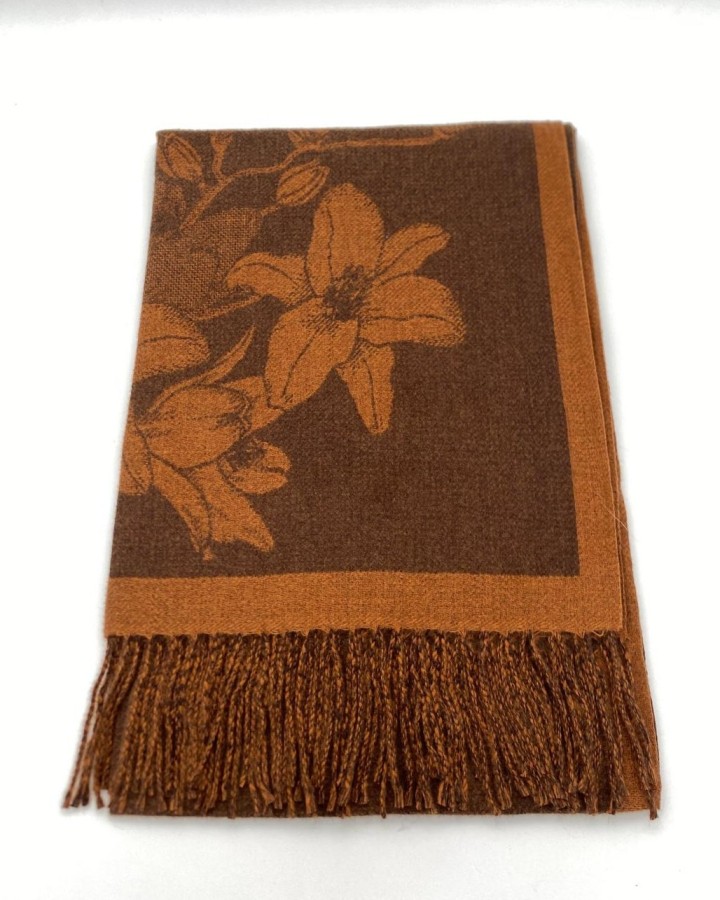 BUFANDA ESTAMPADA DE MEZCLA DE LANA CON FLECOS