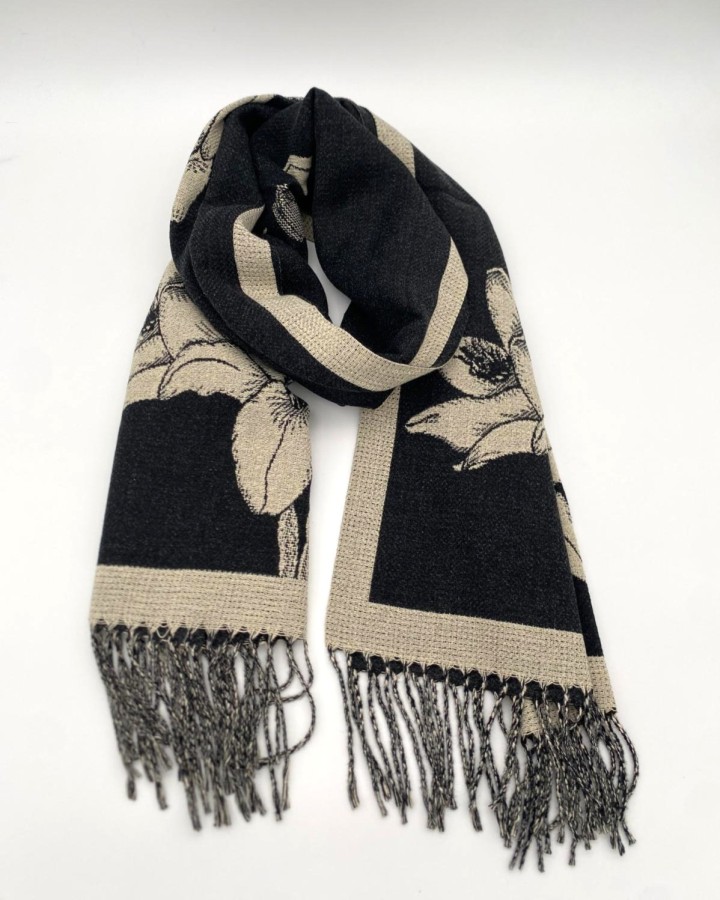 BUFANDA ESTAMPADA DE MEZCLA DE LANA CON FLECOS