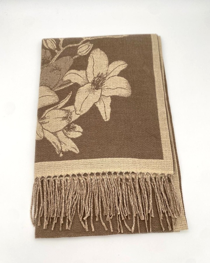 BUFANDA ESTAMPADA DE MEZCLA DE LANA CON FLECOS