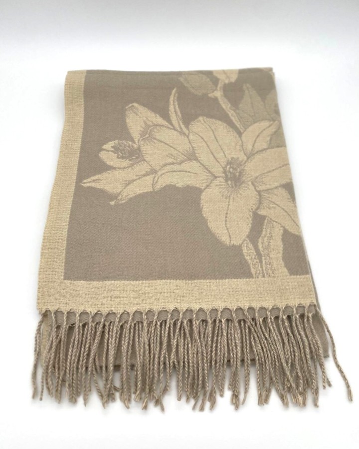 BUFANDA ESTAMPADA DE MEZCLA DE LANA CON FLECOS