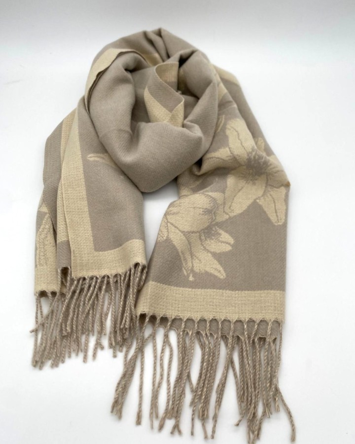 BUFANDA ESTAMPADA DE MEZCLA DE LANA CON FLECOS