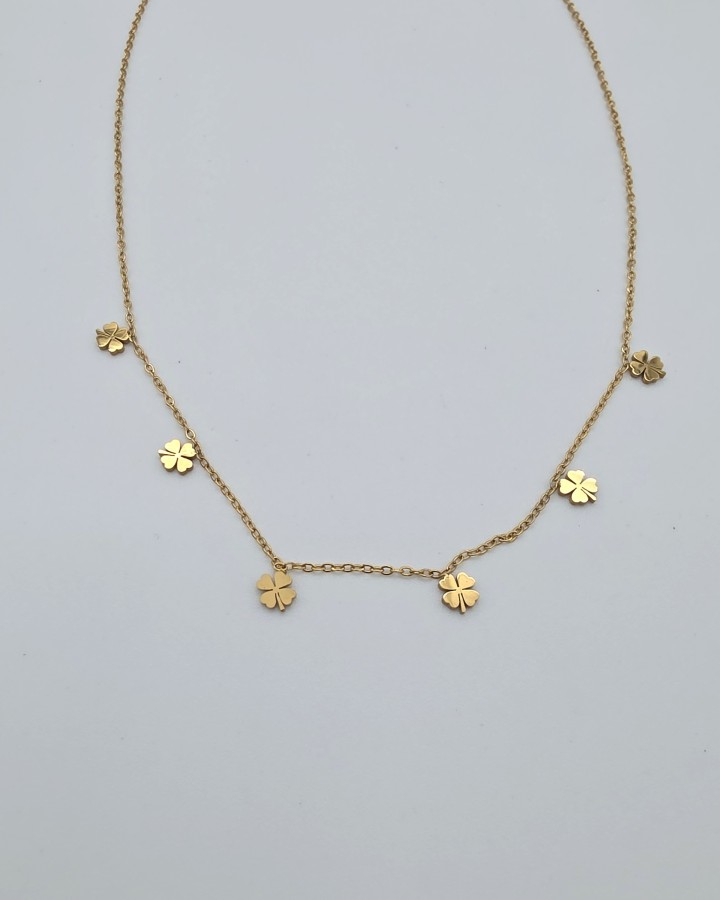 COLLAR CADENA FINA TRÉBOLES - ACERO INOXIDABLE