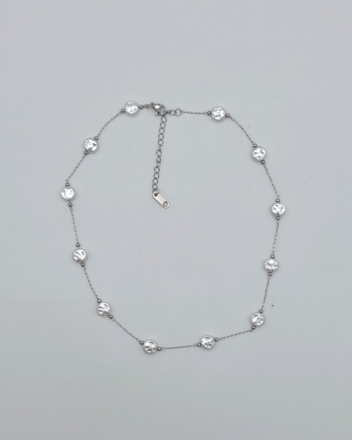 COLLAR CADENA FINA CON PERLAS - ACERO INOXIDABLE