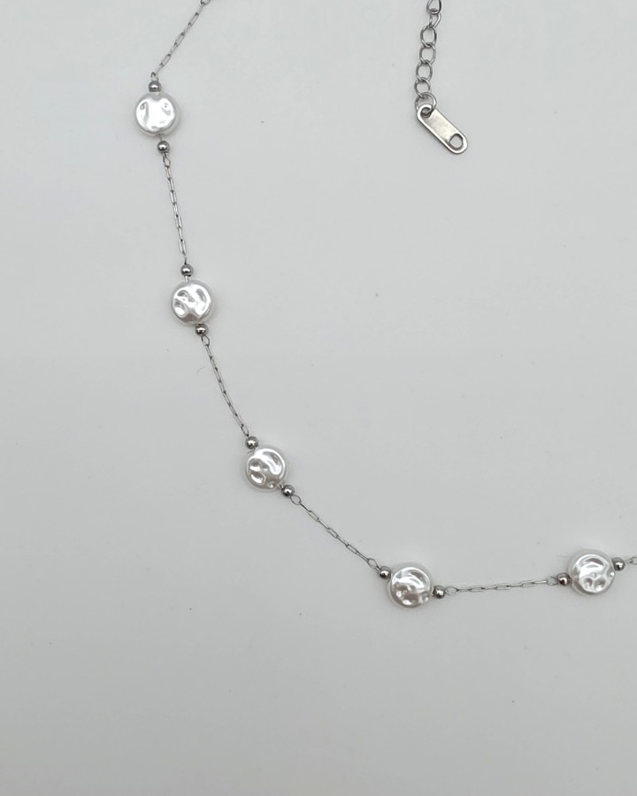 COLLAR CADENA FINA CON PERLAS - ACERO INOXIDABLE