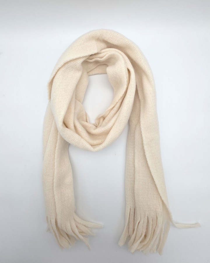 BUFANDA LISA DE MEZCLA DE LANA CON FLECOS