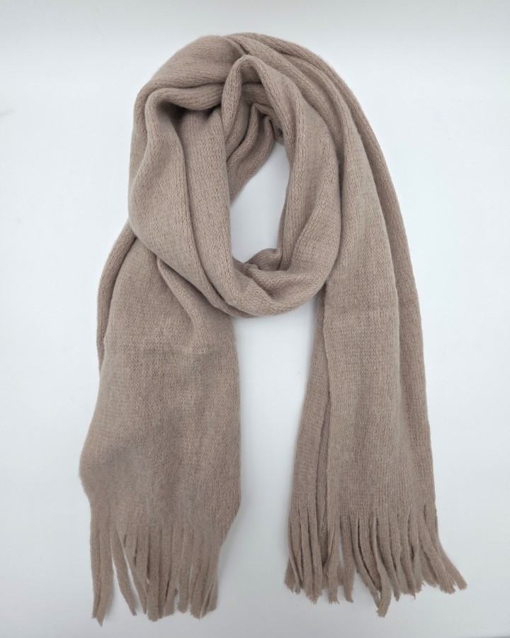 BUFANDA LISA DE MEZCLA DE LANA CON FLECOS