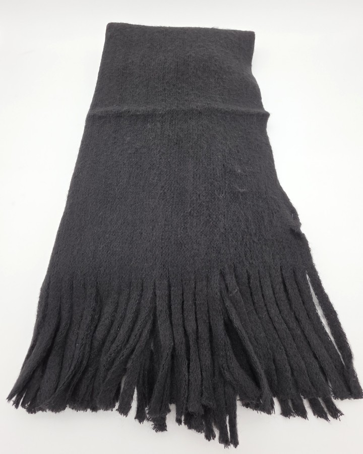BUFANDA LISA DE MEZCLA DE LANA CON FLECOS