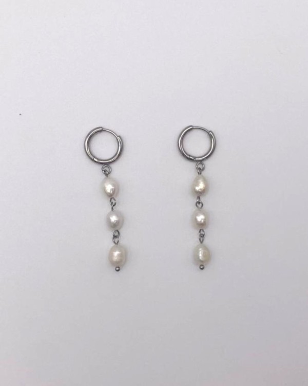 AROS PEQUEÑOS TRIPLE PERLA - ACERO INOXIDABLE