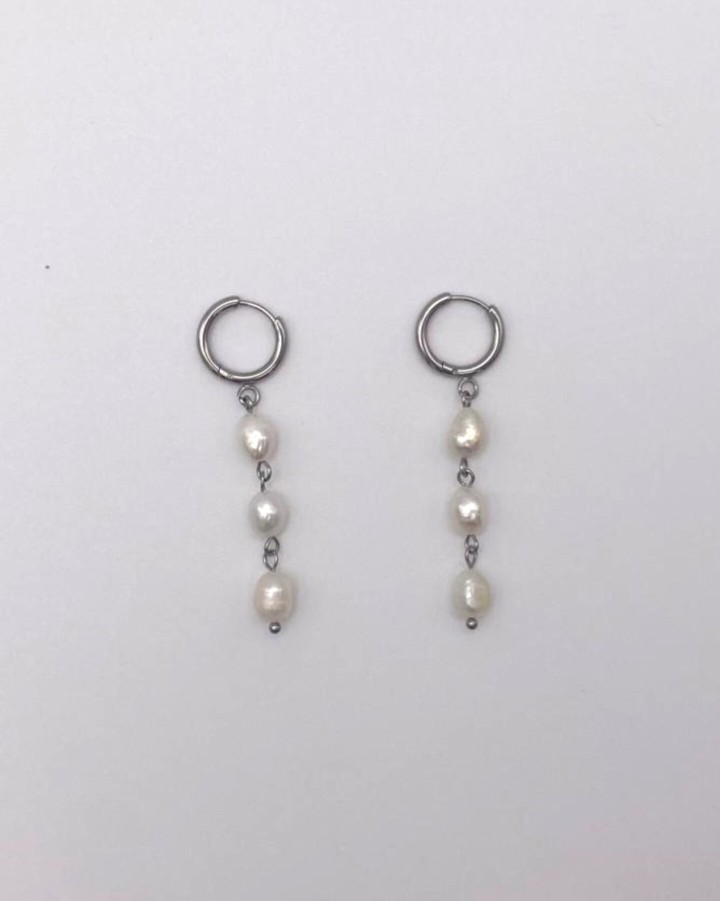 AROS PEQUEÑOS TRIPLE PERLA - ACERO INOXIDABLE