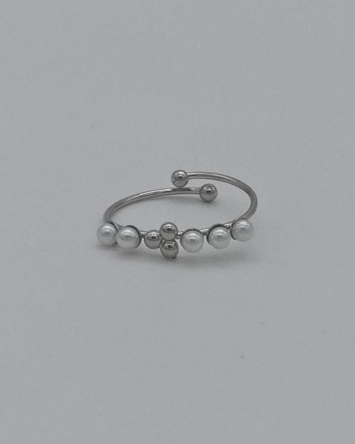 ANILLO AJUSTABLE PERLAS - ACERO INOXIDABLE