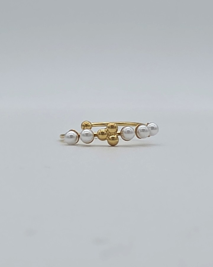 ANILLO AJUSTABLE PERLAS - ACERO INOXIDABLE