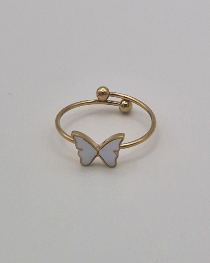 ANILLO AJUSTABLE MARIPOSA NACARADA - ACERO INOXIDABLE