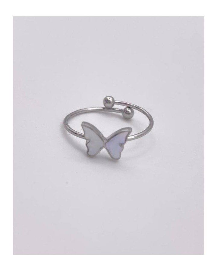 ANILLO AJUSTABLE MARIPOSA NACARADA - ACERO INOXIDABLE