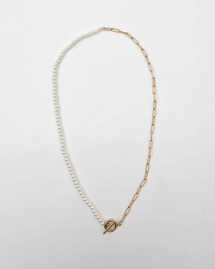 COLLAR CADENA Y PERLAS - ACERO INOXIDABLE