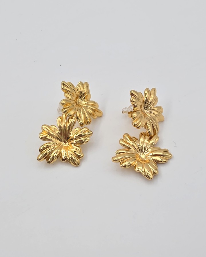 PENDIENTES DOBLE FLOR - ACERO INOXIDABLE