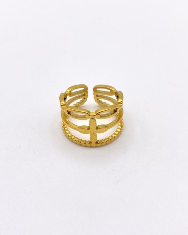 ANILLO AJUSTABLE TRIPLE NIVEL CRUZ - ACERO INOXIDABLE