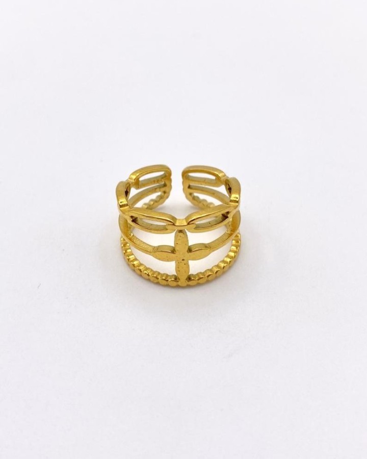 ANILLO AJUSTABLE TRIPLE NIVEL CRUZ - ACERO INOXIDABLE