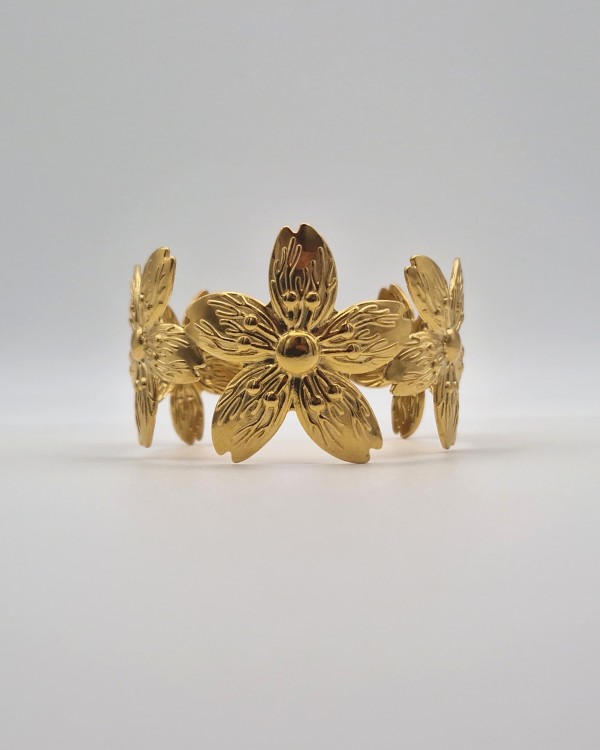 PULSERA RÍGIDA AJUSTABLE FLOR - ACERO INOXIDABLE
