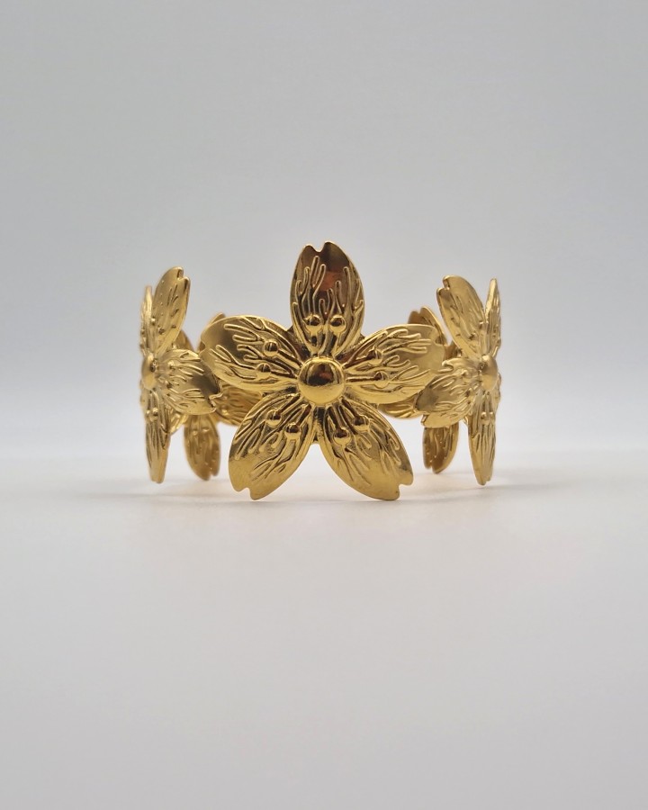 PULSERA RÍGIDA AJUSTABLE FLOR - ACERO INOXIDABLE