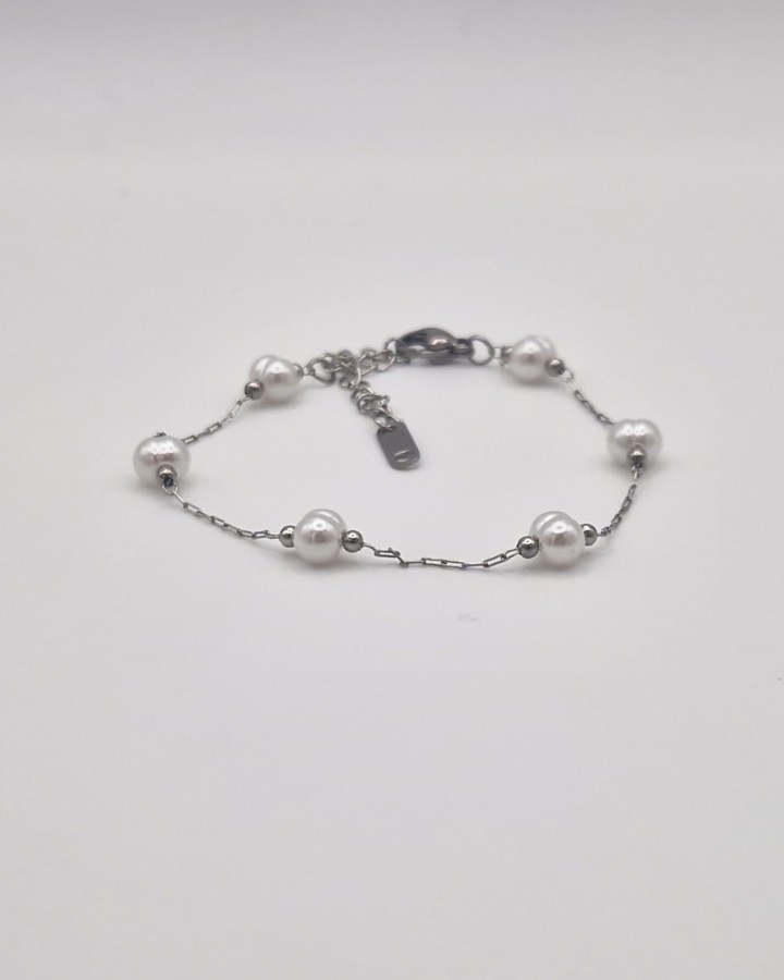 PULSERA DE CADENA FINA PERLAS - ACERO INOXIDABLE