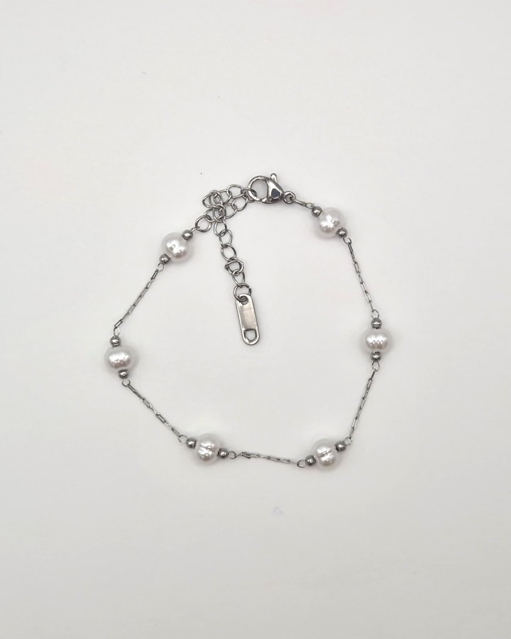 PULSERA DE CADENA FINA PERLAS - ACERO INOXIDABLE