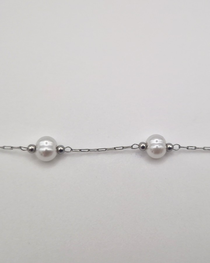 PULSERA DE CADENA FINA PERLAS - ACERO INOXIDABLE